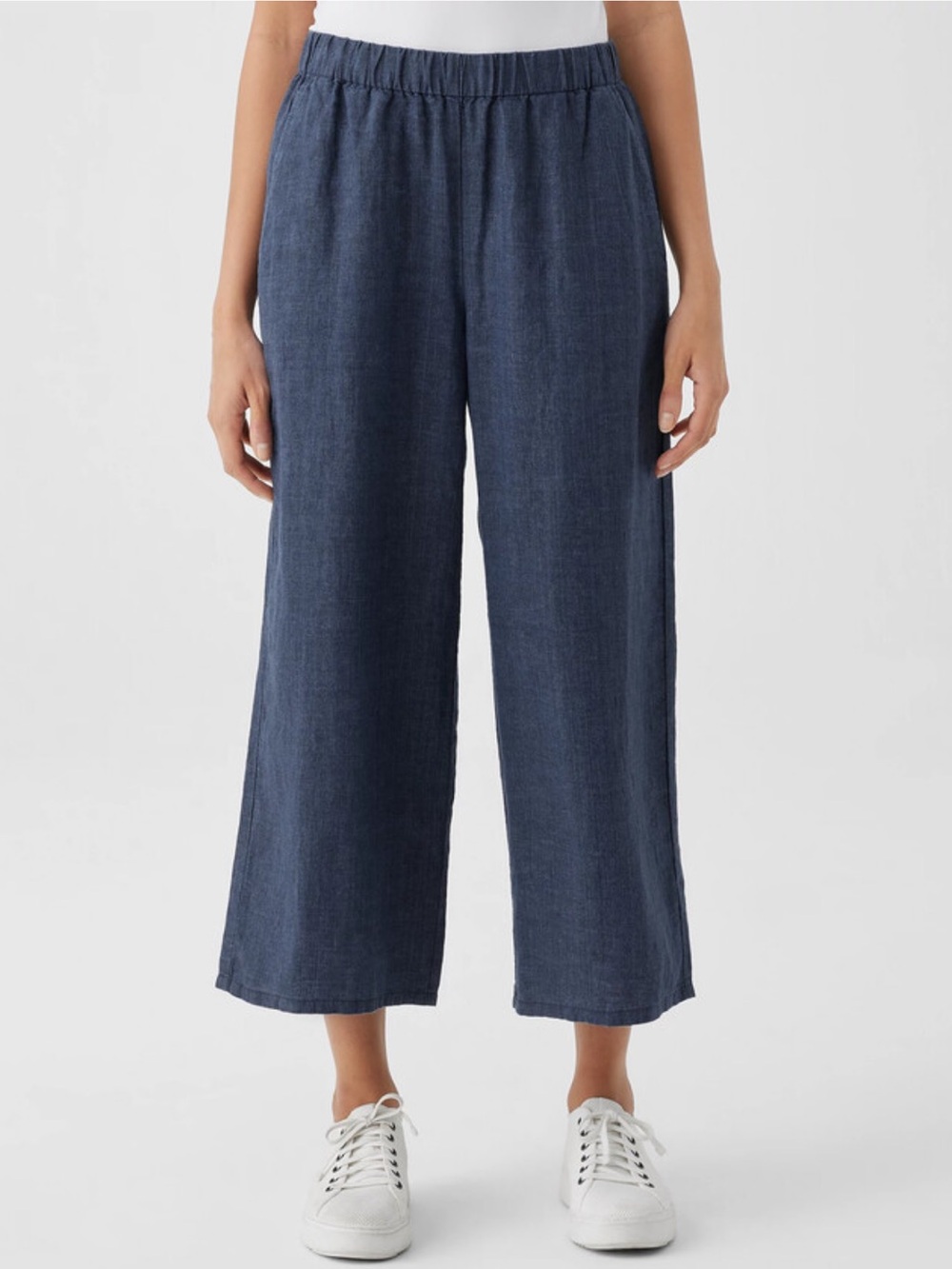 Eileen Fisher Washed Organic Linen Délavé Wide-Leg Cropped Pant Size XL Coastal